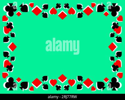 Cadre avec costumes de cartes : diamants, coeurs, clubs, pique dans le style 3D. Symboles isométriques des combinaisons de cartes. Cadre avec lieu pour le texte. Conception pour invitation Illustration de Vecteur