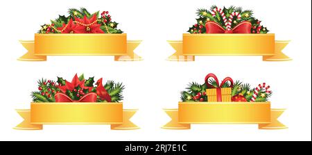 Ensemble de bannières de noël avec des détails sur le fond blanc. Illustration de Vecteur