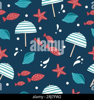 Modèle sans couture avec des créatures marines dessinées à la main Illustration de Vecteur