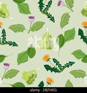 Motif dessiné à la main sans couture avec des plantes vertes. Illustration de Vecteur