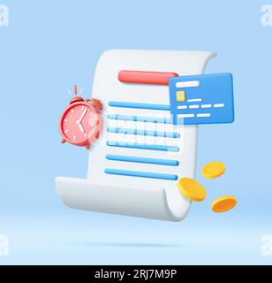 Facture 3d avec horloge et pièces d'or Illustration de Vecteur