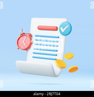 Facture 3d avec horloge et pièces d'or Illustration de Vecteur