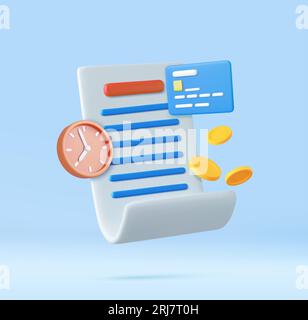 Facture 3d avec horloge et pièces d'or Illustration de Vecteur