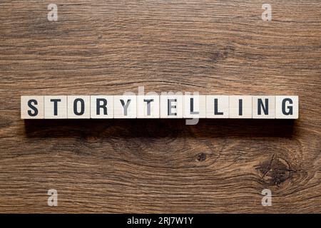 Storytelling - - concept de mot sur les blocs de construction, texte Banque D'Images