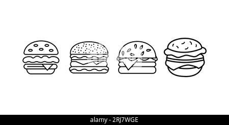 Burger avec saucisse, cheeseburger, double Burger, Burger Burrito icônes Illustration de Vecteur