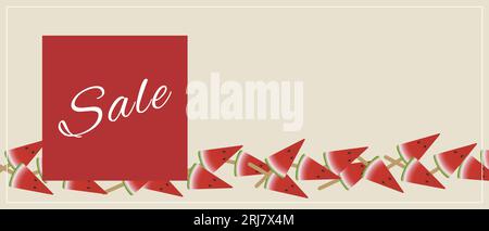 Vente de bannière avec tranche de pastèque, couleurs rouges et vertes, bannières de promotion. Illustration vectorielle Illustration de Vecteur