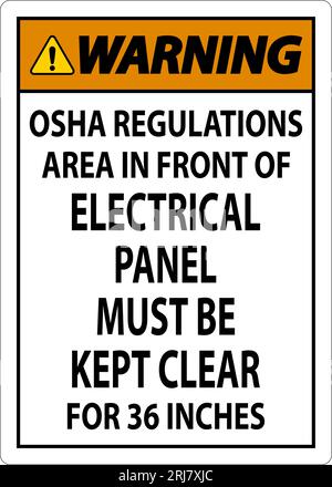 Panneau d'avertissement réglementations OSHA - la zone devant le panneau électrique doit être dégagée sur 36 pouces Illustration de Vecteur