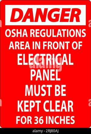 Panneau danger réglementations OSHA - la zone devant le panneau électrique doit être dégagée sur 36 pouces Illustration de Vecteur
