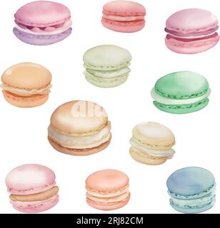 Macarons colorés isolés sur un fond blanc. Illustration à l'aquarelle. Illustration de Vecteur