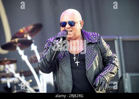 Solvesborg, Suède. 08 juin 2023. Le groupe allemand de heavy Metal U.D.O. donne un concert live lors du festival de musique suédois Sweden Rock Festival 2023 à Solvesborg. Ici, le fondateur du groupe et chanteur Udo Dirkschneider est vu en direct sur scène. (Crédit photo : Gonzales photo - Terje Dokken). Banque D'Images