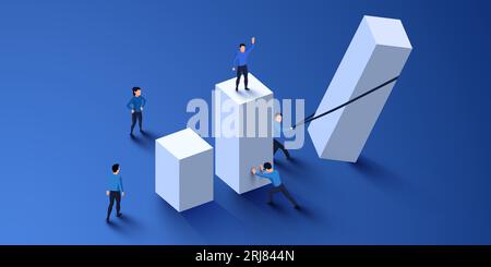 Concept d'analyse financière. Graphique 3D avec groupe de personnes. Illustration vectorielle Illustration de Vecteur