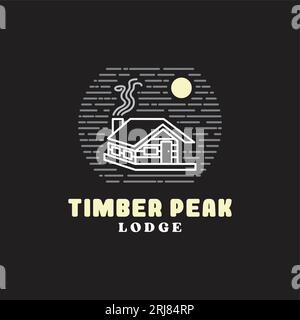 logo night house minimaliste au trait de l'emblème. simple contour cottage, cabine, camp, concept de logo de maison Illustration de Vecteur