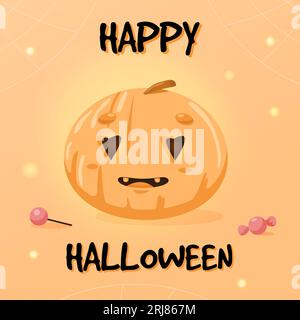 Halloween Vector background design.Happy halloween avec de la citrouille mignonne et des bonbons. Illustration vectorielle Illustration de Vecteur
