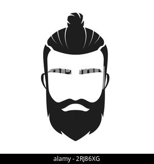 Salon de coiffure à visage de hipster. Logo d'homme barbu, illustration vectorielle d'emblème de coupe de cheveux hipster Illustration de Vecteur