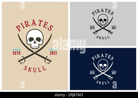 Crâne Pirates simple avec Crossing Swords Vintage pour bateau Sailor Nautical Navy logo design Illustration de Vecteur