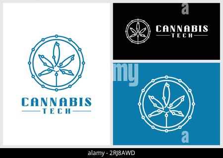 Marijuana Leaf Tech Modern logo Design, Cannabis Tech System Vector Illustration de Vecteur