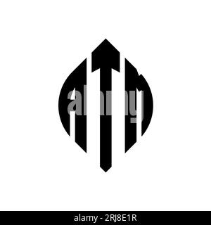 Logo de lettre cercle ATM avec forme de cercle et d'ellipse. Lettres elliptiques ATM avec style typographique. Les trois initiales forment un logo circulaire. Ci ATM Illustration de Vecteur
