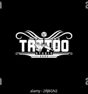 modèles de logo de studio de tatouage sur la conception de vecteur de fond noir Illustration de Vecteur