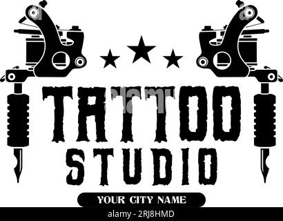 Tatouage studio logo Design avec illustration de la conception vectorielle de machine de tatouage Illustration de Vecteur