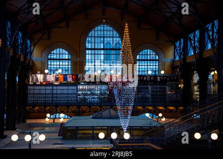 Grande halle de marché à Budapest, Hongrie. Banque D'Images