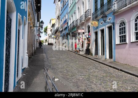 Salvador, Bahia, Brésil - 19 août 2023 : vue depuis Pelourinho, centre historique de la ville de Salvador. Bahia, Brésil. Banque D'Images