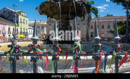 Salvador, Bahia, Brésil - 19 août 2023 : vue de la place Terreiro de Jesus, Pelourinho. Centre historique de la ville de Salvador. Bahia Brésil. Banque D'Images