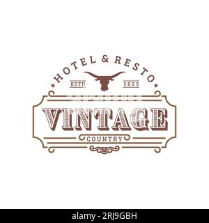 Emblème vintage pour Vintage Bar ou Restaurant avec l'inspiration de conception de logo d'icône de long Horn Illustration de Vecteur