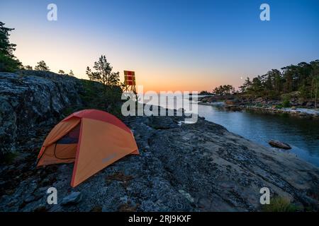 Camping à l'archipel de Loviisa, Finlande Banque D'Images