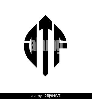 Design de logo de lettre cercle JTF avec forme de cercle et d'ellipse. Lettres elliptiques JTF avec style typographique. Les trois initiales forment un logo circulaire. JTF ci Illustration de Vecteur