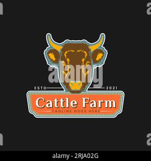 Cow Angus Bison Buffalo Farm logo avec Angus Cow Head Icon Design inspiration Illustration de Vecteur