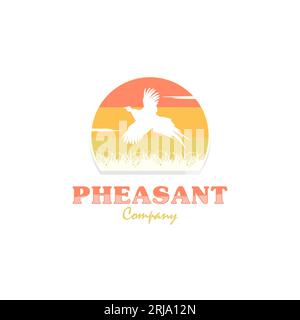 Magnifique Pheasant Silhouette Flying Over the River logo Design Illustration de Vecteur