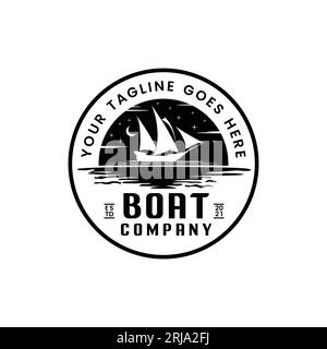 Bateau à voile nuit Silhouette Stamp logo Design Illustration de Vecteur