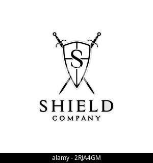 Knight Shield Armor Sword lettre initiale S pour l'inspiration de conception de logo de l'entreprise Illustration de Vecteur