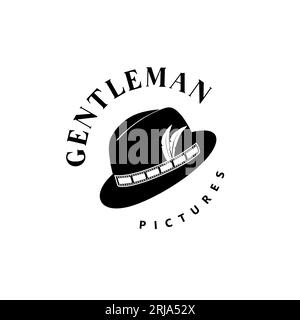 Chapeau de bowler gentleman avec bandes de film pour la conception du logo Cinema Movie production Illustration de Vecteur