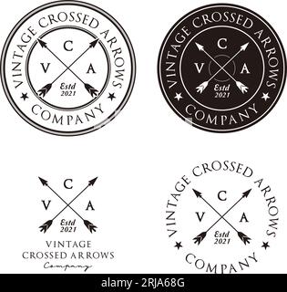 Flèches croisées Vintage Retro Rustic Hipster Stamp logo design Illustration de Vecteur