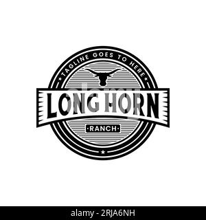 Vintage rétro long Horm, Bull, Angus, Buffalo, Bison Stamp Farm Branch logo inspiration Illustration de Vecteur