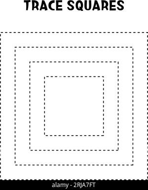 Trace Squares formes géométriques de base jeu éducatif feuille de travail pour les enfants Illustration de Vecteur