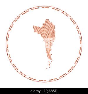 Logo rond Phu Quoc. Forme de style numérique de Phu Quoc en cercle pointillé avec le nom de l'île. Icône technologique de l'île avec des points dégradés. Vecteur soigné illu Illustration de Vecteur