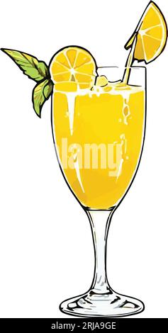 Barre de boisson à jus de cocktails orange dessinés à la main et tranches d'illustration vectorielle orange Illustration de Vecteur