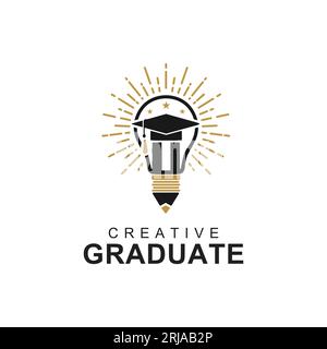 Ampoule Graduate Cap Pencil logo pour l'inspiration de conception de graduation universitaire Illustration de Vecteur