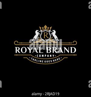 Modèle de logo initial R élégant de luxe avec cheval debout Illustration de Vecteur