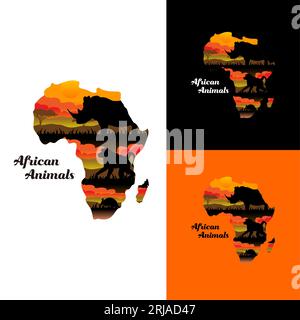 Logo Mammal africain sur le continent africain Illustration de Vecteur