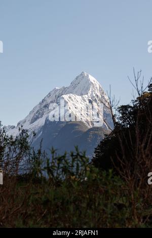 Un pic en onglet couvert de neige. Cette montagne se trouve dans les milford Sounds, en Nouvelle-Zélande. Banque D'Images