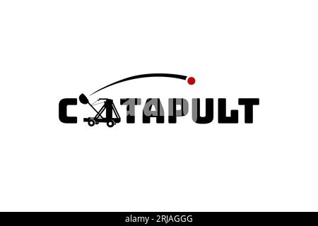 Logo de la typographie de catapulte avec l'ancienne machine de la catapulte inspiration de conception Illustration de Vecteur