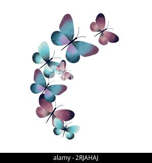 Beaux papillons aquarelle bleus et violets. Illustration ésotérique vectorielle. Cartes de vœux, couvertures, bannières, dépliants, invitations. Illustration de Vecteur