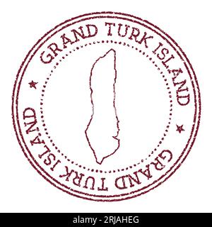 Timbre en caoutchouc rond de l'île Grand Turk avec carte de l'île. Timbre passeport rouge vintage avec texte circulaire et étoiles, illustration vectorielle. Illustration de Vecteur