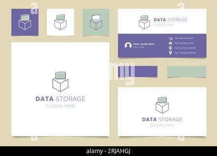 Logo de stockage de données avec slogan modifiable. Livre de marque et modèle de carte de visite. Illustration de Vecteur