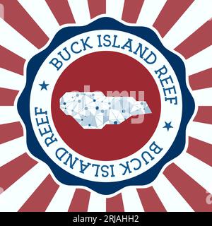 Badge Buck Island Reef. Logo rond de l'île avec carte de maille triangulaire et rayons radiaux. EPS10 Vector. Illustration de Vecteur