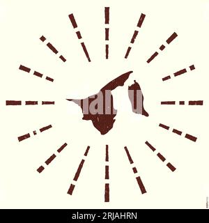 Logo Brunei. Affiche grunge Sunburst avec carte du pays. Forme de Brunei rempli de chiffres hexagonaux avec des rayons de soleil autour. Illustration de Vecteur