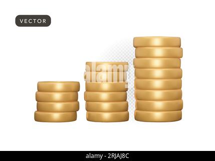 Pile 3D de pièces d'or.Growth concept.Vector illustration sur fond blanc Illustration de Vecteur